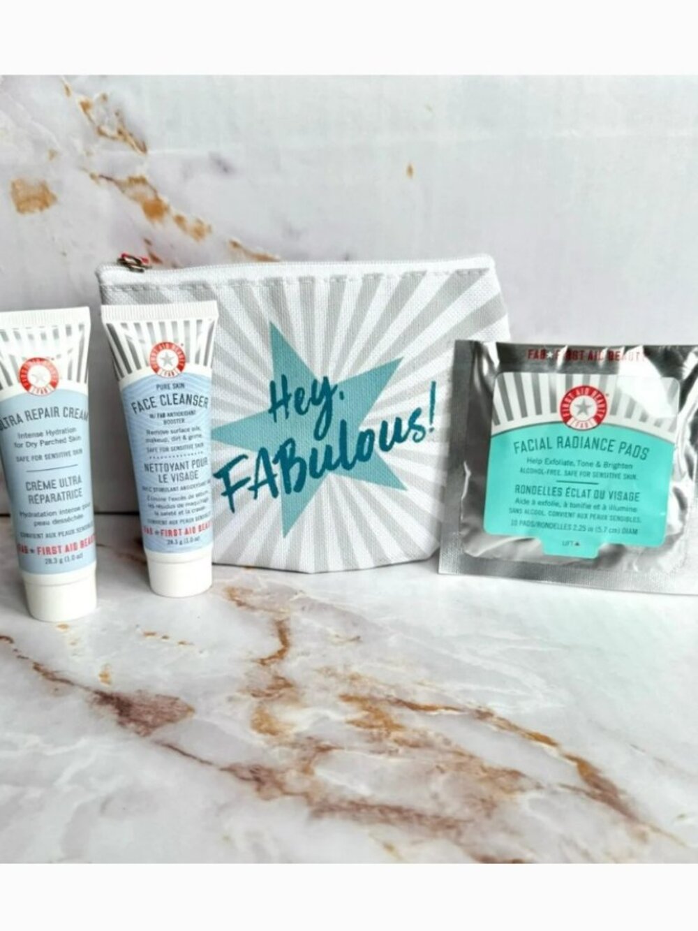 FAB First Aid Beauty Skincare Travel Set Ultra Repair Cream Facial Radiance Pads